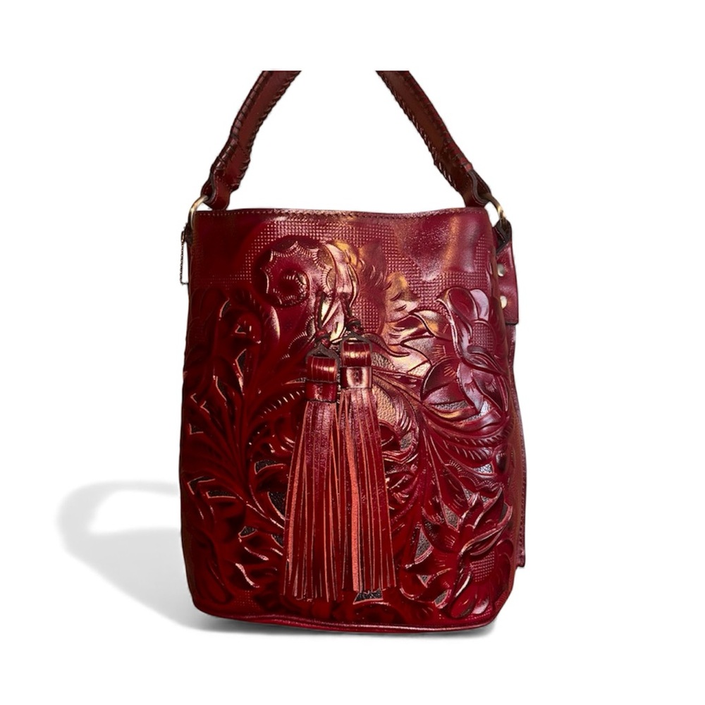 Patricia Nash Octavia Tooled Luxurious Burgundy Leather Shoulder Bag- NWT